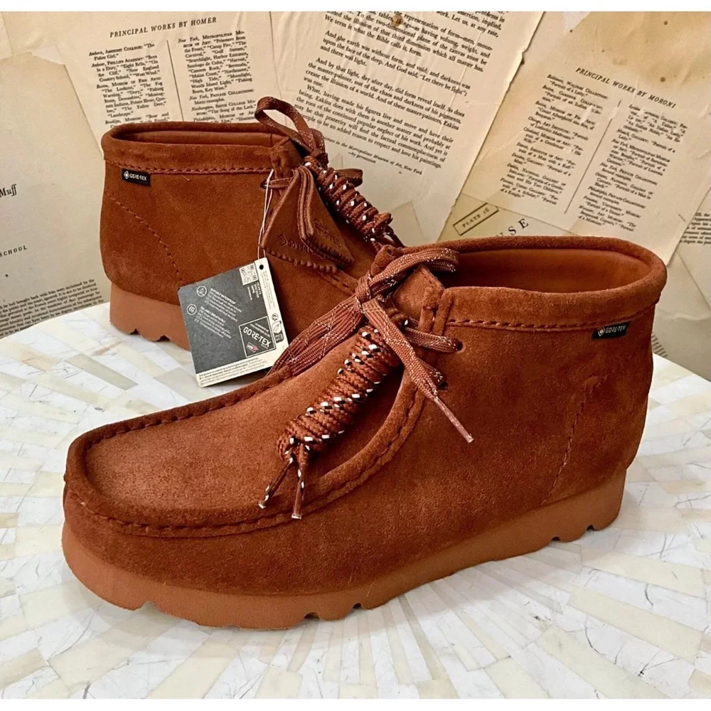 Anthropologie Clarks Wallabee Boots Mocha Bisque Suede Lace Up EVA Midsole - Picture 6 of 11